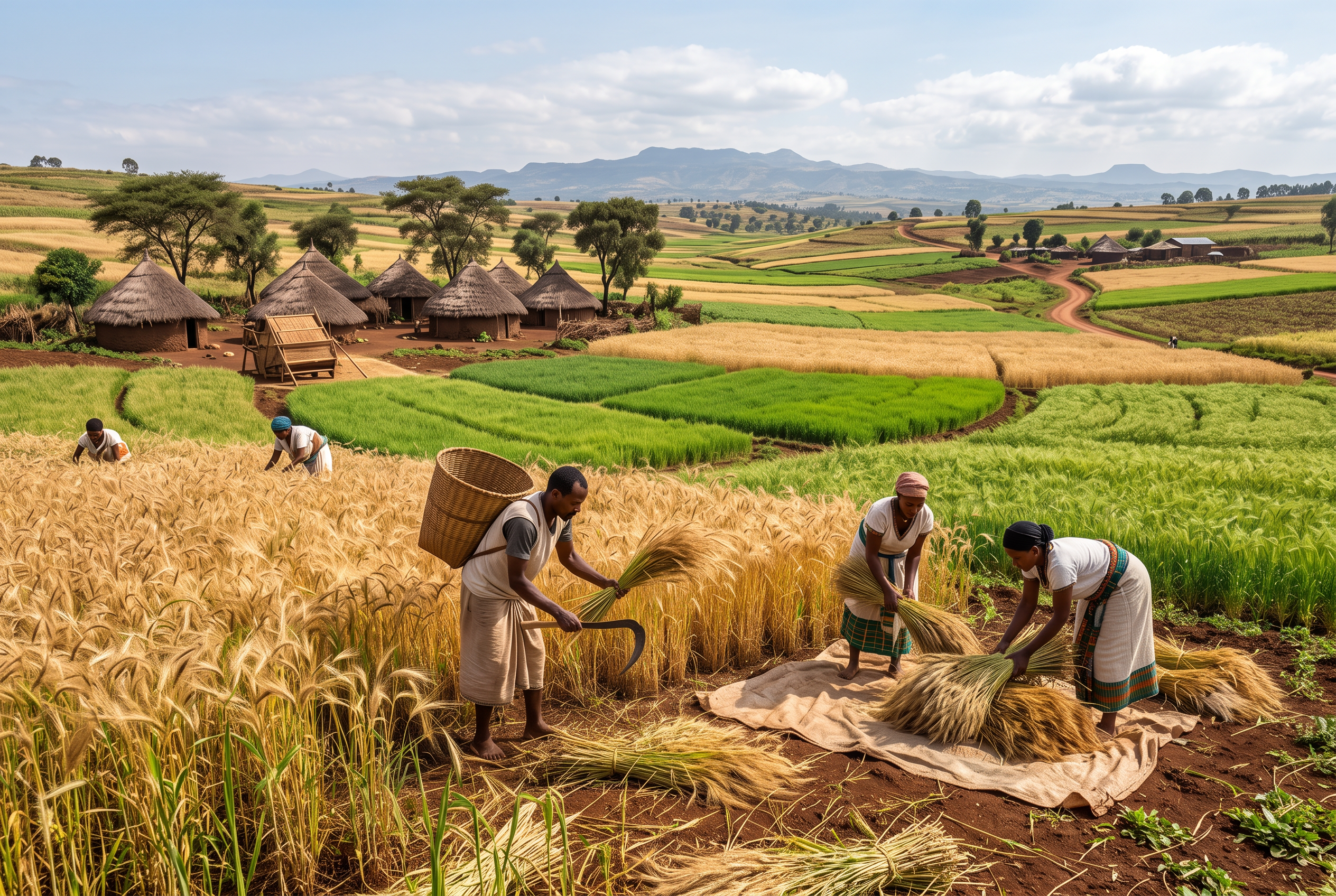Récolte du teff dans les hauts plateaux agricoles d’Éthiopie