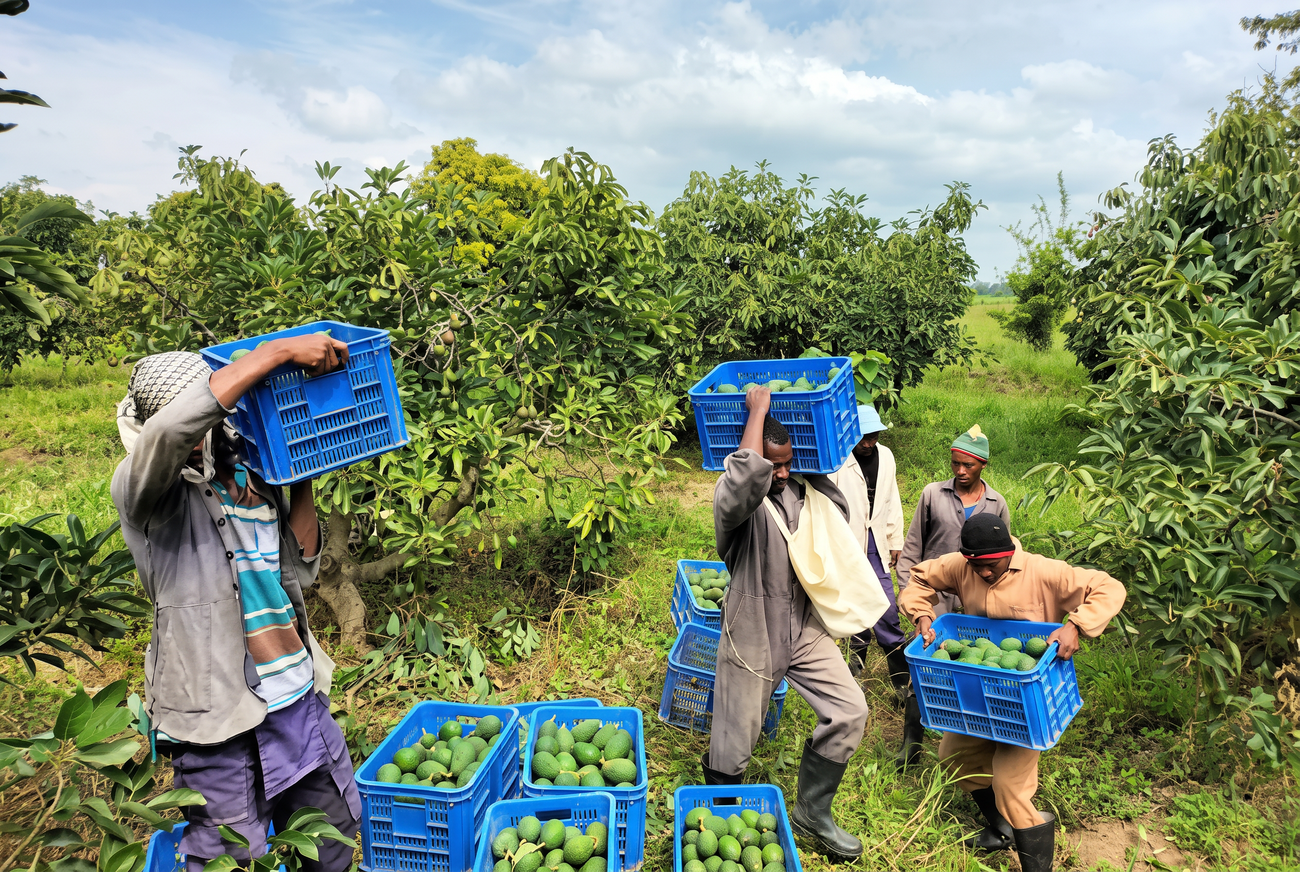 Récolte d’avocats par des producteurs dans un verger éthiopien